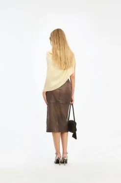 Tops-ROTATE Birger Christensen Chiffon Cape Top Yellow Italian Straw color