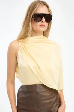 Tops-ROTATE Birger Christensen Chiffon Cape Top Yellow Italian Straw color