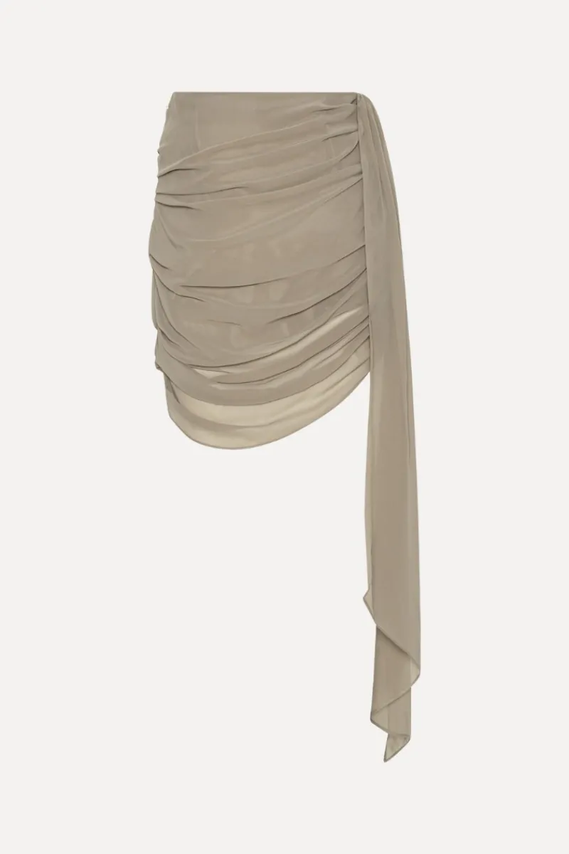 Skirts-ROTATE Birger Christensen Chiffon Draped Skirt Taupe Driftwood color