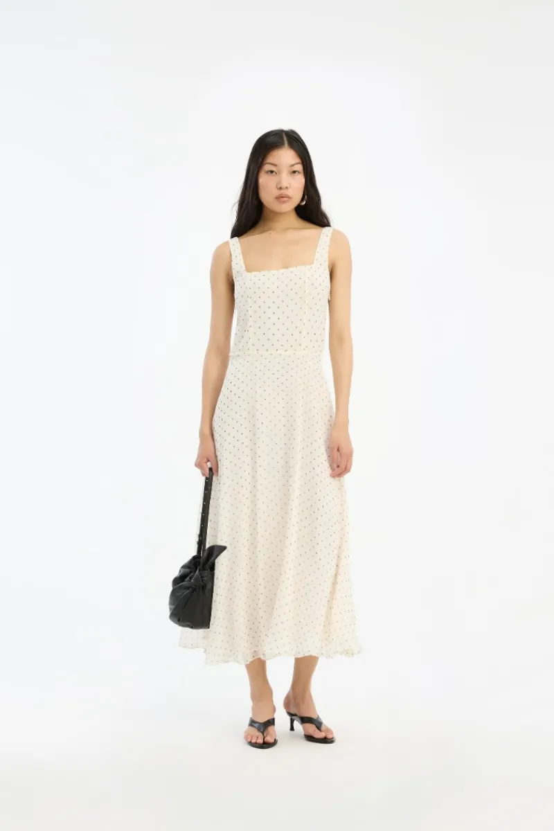 Dresses|Midi Dresses-ROTATE Birger Christensen Chiffon Flared Midi Dress Cream Egret Comb. color