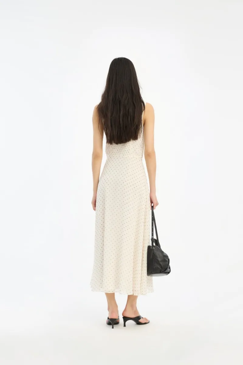 Dresses|Midi Dresses-ROTATE Birger Christensen Chiffon Flared Midi Dress Cream Egret Comb. color