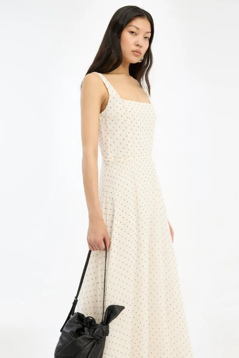 Dresses|Midi Dresses-ROTATE Birger Christensen Chiffon Flared Midi Dress Cream Egret Comb. color