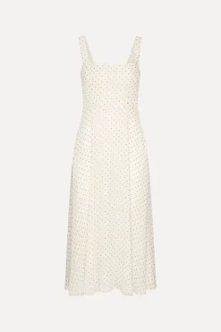 Dresses|Midi Dresses-ROTATE Birger Christensen Chiffon Flared Midi Dress Cream Egret Comb. color