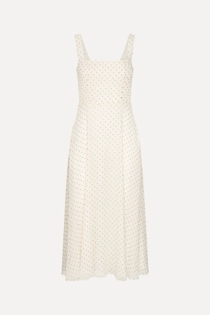 Dresses|Midi Dresses-ROTATE Birger Christensen Chiffon Flared Midi Dress Cream Egret Comb. color