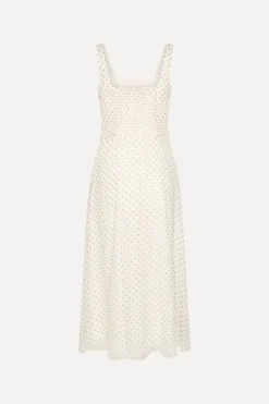 Dresses|Midi Dresses-ROTATE Birger Christensen Chiffon Flared Midi Dress Cream Egret Comb. color