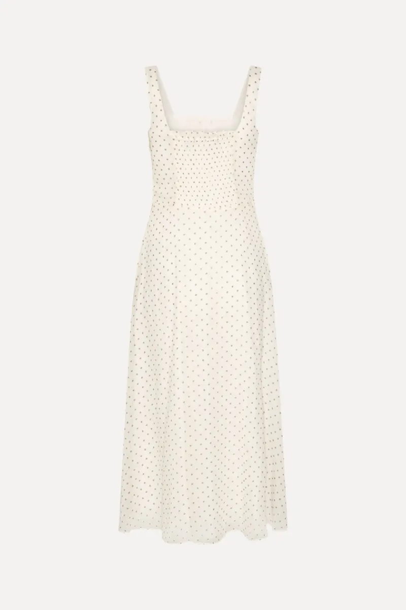 Dresses|Midi Dresses-ROTATE Birger Christensen Chiffon Flared Midi Dress Cream Egret Comb. color