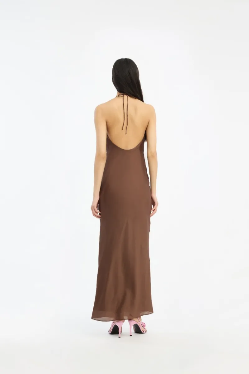 Midi Dresses|Dresses-ROTATE Birger Christensen Chiffon Halter Dress Dark Brown Potting Soil color