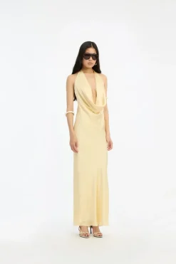 Maxi Dress|Midi Dresses-ROTATE Birger Christensen Chiffon Halter Dress Yellow Italian Straw color