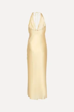 Maxi Dress|Midi Dresses-ROTATE Birger Christensen Chiffon Halter Dress Yellow Italian Straw color