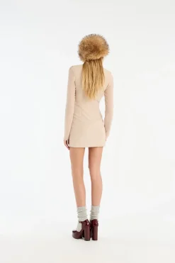 Mini Dresses|Dresses-ROTATE Birger Christensen Chiffon Ls Mini Dress Creme Nougat color