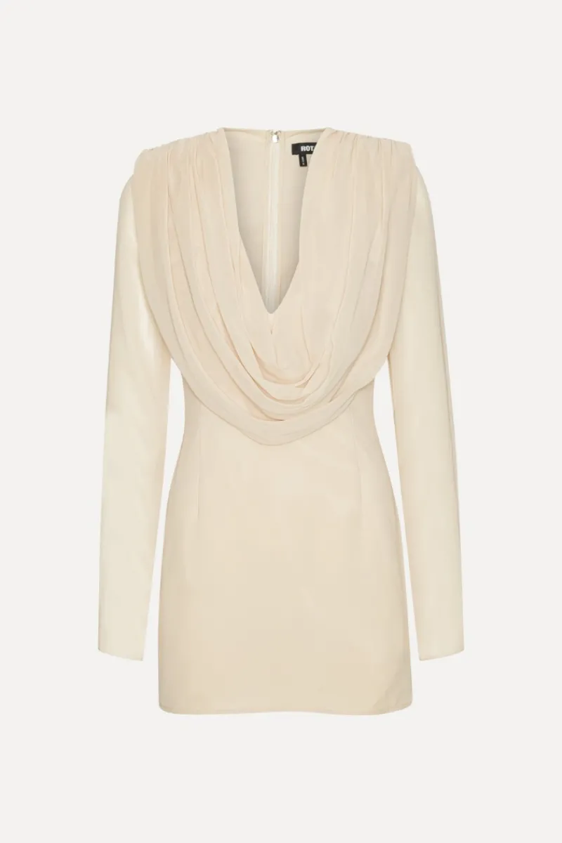 Mini Dresses|Dresses-ROTATE Birger Christensen Chiffon Ls Mini Dress Creme Nougat color