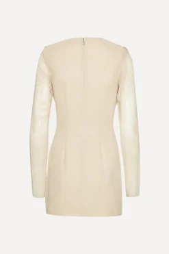 Mini Dresses|Dresses-ROTATE Birger Christensen Chiffon Ls Mini Dress Creme Nougat color