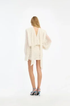 Mini Dresses|Dresses-ROTATE Birger Christensen Chiffon Ls V-neck Dress Creme Egret Comb. color