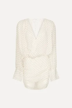 Mini Dresses|Dresses-ROTATE Birger Christensen Chiffon Ls V-neck Dress Creme Egret Comb. color