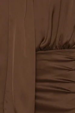 Mini Dresses|Dresses-ROTATE Birger Christensen Chiffon Ls V-neck Dress Dark Brown Potting Soil color