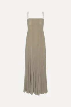 Maxi Dress|Dresses-ROTATE Birger Christensen Chiffon Maxi Strap Dress Taupe Driftwood color
