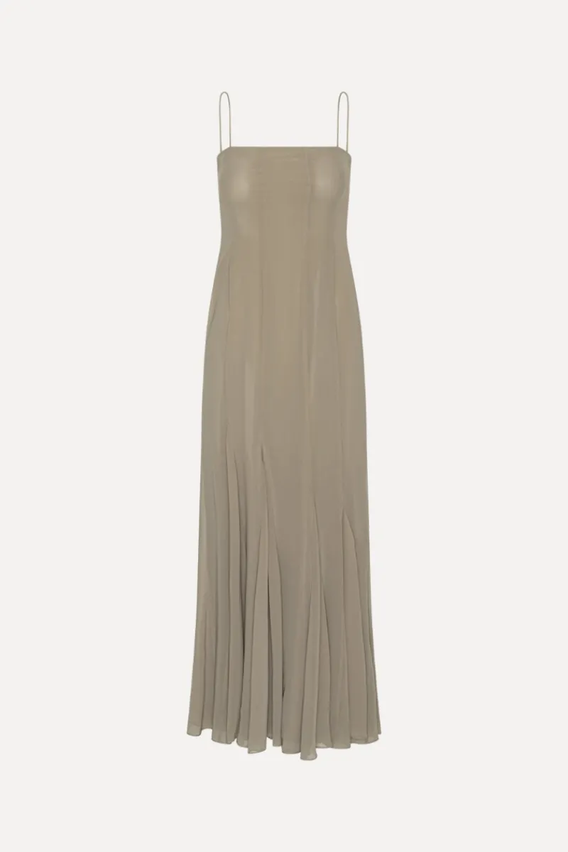 Maxi Dress|Dresses-ROTATE Birger Christensen Chiffon Maxi Strap Dress Taupe Driftwood color