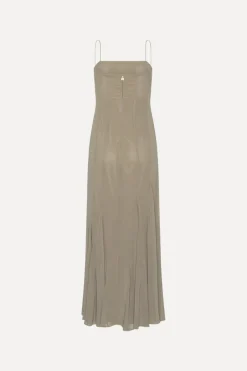 Maxi Dress|Dresses-ROTATE Birger Christensen Chiffon Maxi Strap Dress Taupe Driftwood color