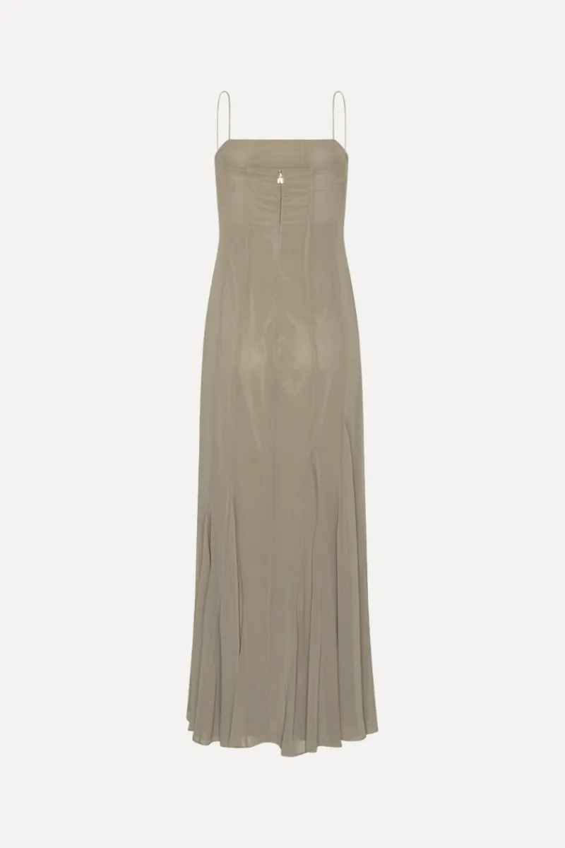 Maxi Dress|Dresses-ROTATE Birger Christensen Chiffon Maxi Strap Dress Taupe Driftwood color