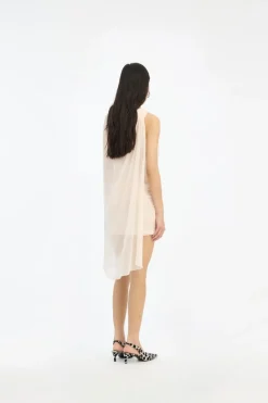Mini Dresses|Dresses-ROTATE Birger Christensen Chiffon Mini Cape Dress Light Pink Vanilla CreamVanilla Cream color