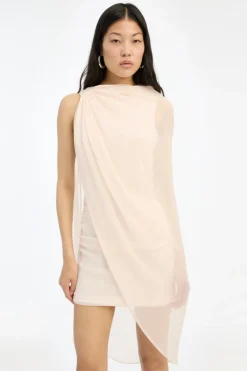 Mini Dresses|Dresses-ROTATE Birger Christensen Chiffon Mini Cape Dress Light Pink Vanilla CreamVanilla Cream color