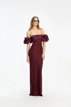 Dresses-ROTATE Birger Christensen Chiffon Puff Sleeve Dress Burgundy Zinfandelcolor
