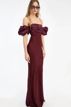 Dresses-ROTATE Birger Christensen Chiffon Puff Sleeve Dress Burgundy Zinfandelcolor