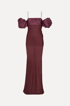 Dresses-ROTATE Birger Christensen Chiffon Puff Sleeve Dress Burgundy Zinfandelcolor