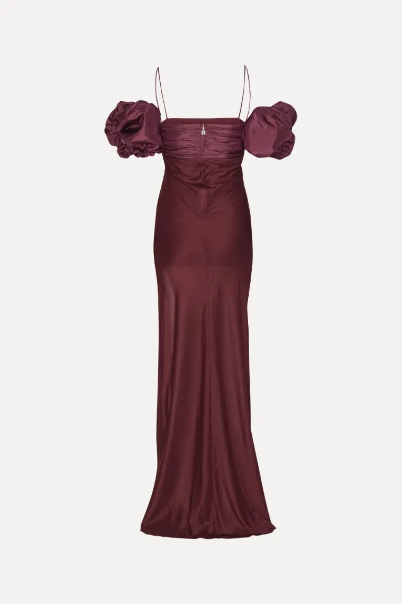 Dresses-ROTATE Birger Christensen Chiffon Puff Sleeve Dress Burgundy Zinfandelcolor