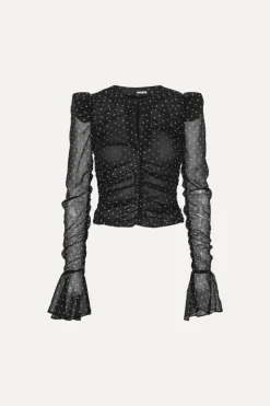 Tops-ROTATE Birger Christensen Chiffon Ruched Ls Top Black 1000 Black Comb. color