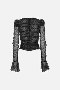 Tops-ROTATE Birger Christensen Chiffon Ruched Ls Top Black 1000 Black Comb. color