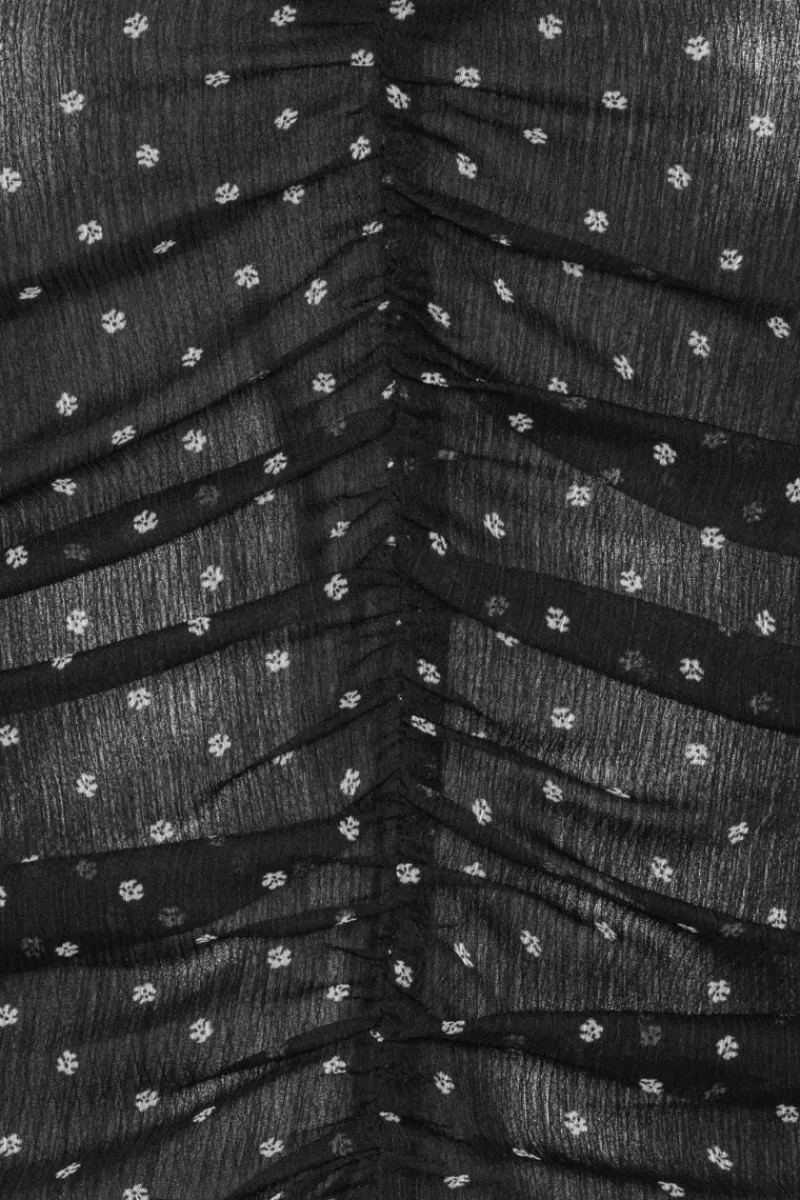 Tops-ROTATE Birger Christensen Chiffon Ruched Ls Top Black 1000 Black Comb. color