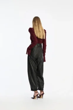 Tops-ROTATE Birger Christensen Chiffon Ruched Ls Top Burgundy Zinfandelcolor