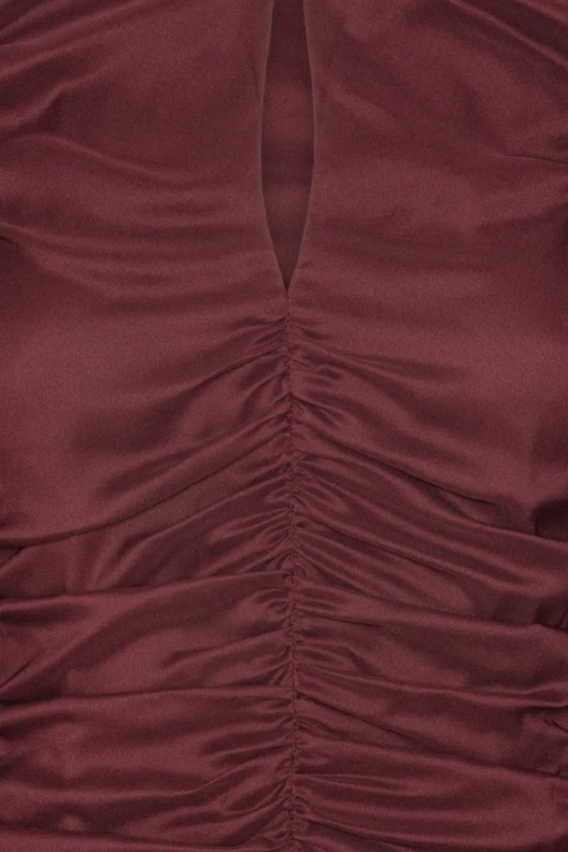 Tops-ROTATE Birger Christensen Chiffon Ruched Ls Top Burgundy Zinfandelcolor