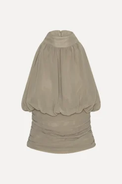 Tops-ROTATE Birger Christensen Chiffon Ruched Top Taupe Driftwood color