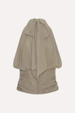 Tops-ROTATE Birger Christensen Chiffon Ruched Top Taupe Driftwood color