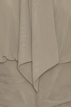 Tops-ROTATE Birger Christensen Chiffon Ruched Top Taupe Driftwood color