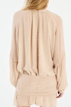 Mini Dresses|Dresses-ROTATE Birger Christensen Chiffon Strap Tie Dress Creme Nougat color