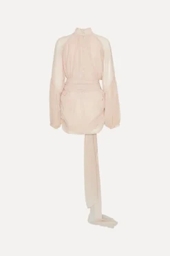 Mini Dresses|Dresses-ROTATE Birger Christensen Chiffon Strap Tie Dress Creme Nougat color