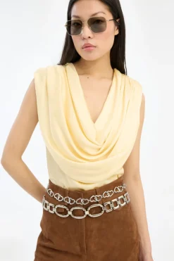Tops-ROTATE Birger Christensen Chiffon Waterfall Top Yellow Italian Straw color