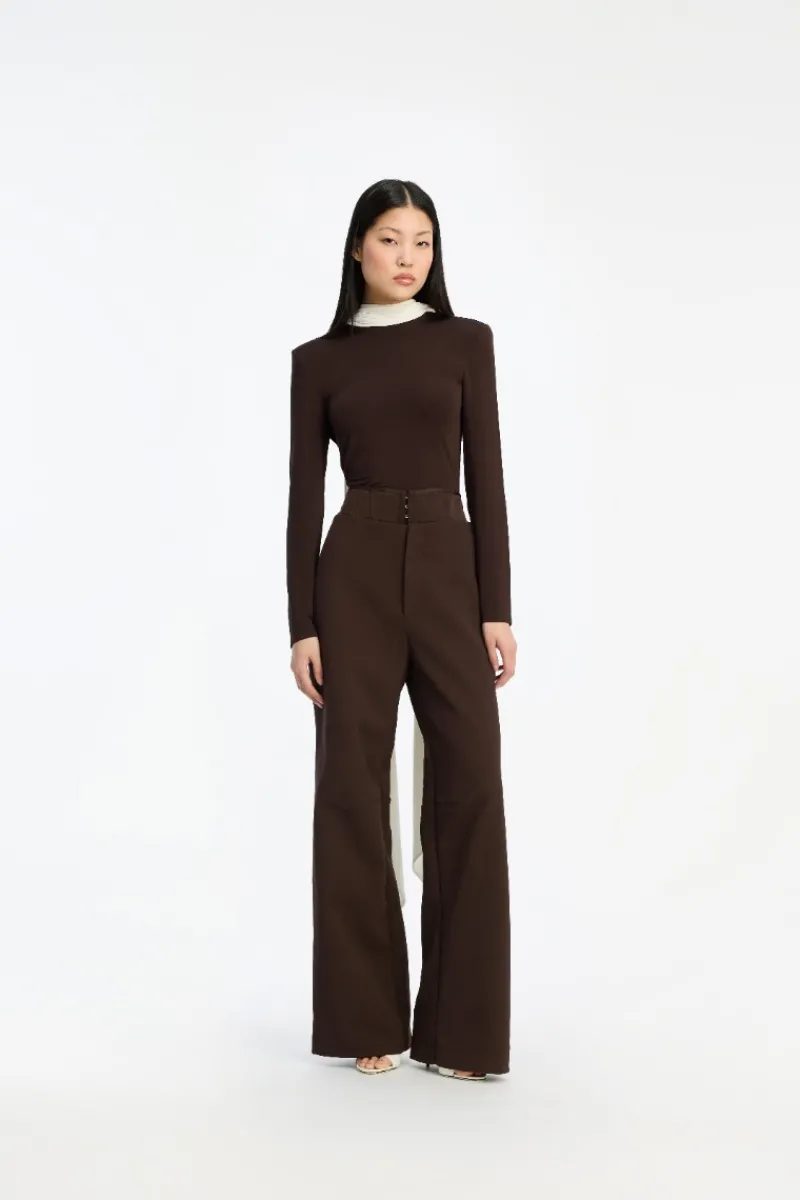 Pants-ROTATE Birger Christensen Corset Suiting Pants Dark Brown CHICORY COFFEE color