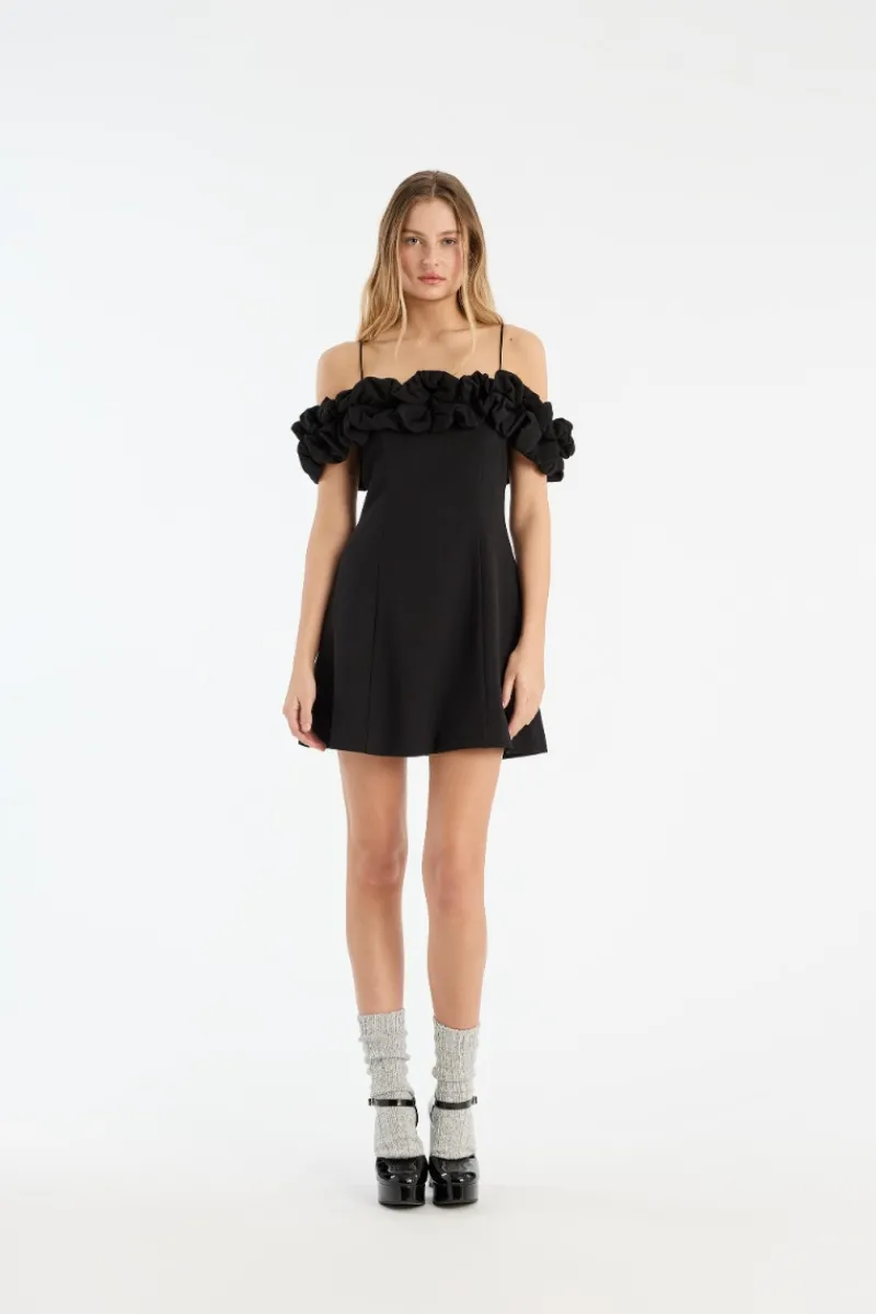 Mini Dresses-ROTATE Birger Christensen Crepe A-line Mini Dress Black Black color