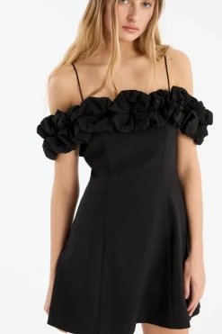 Mini Dresses-ROTATE Birger Christensen Crepe A-line Mini Dress Black Black color