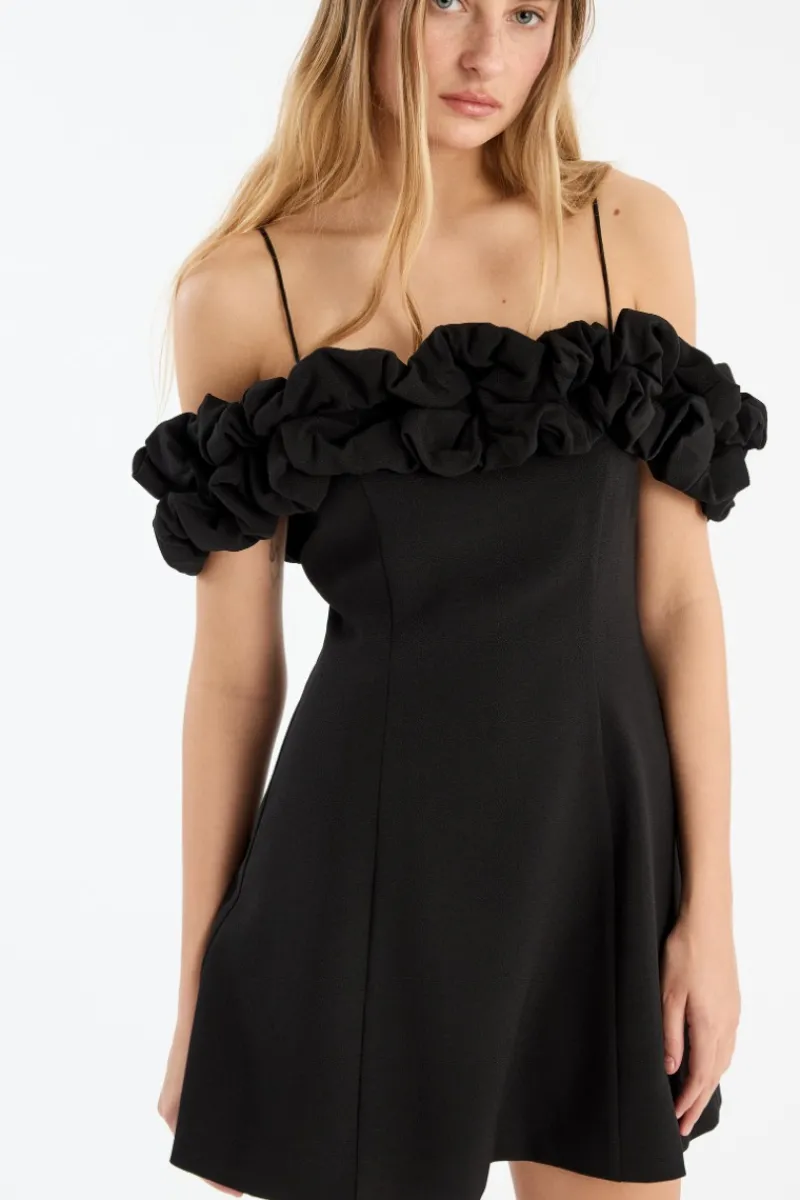 Mini Dresses-ROTATE Birger Christensen Crepe A-line Mini Dress Black Black color