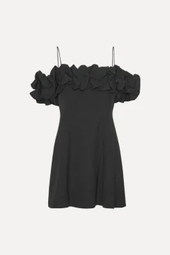 Mini Dresses-ROTATE Birger Christensen Crepe A-line Mini Dress Black Black color
