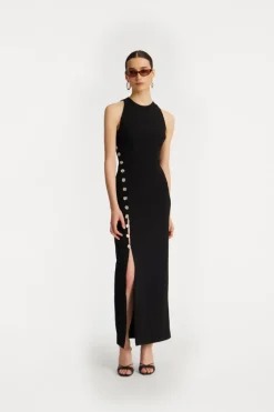 Midi Dresses|Dresses-ROTATE Birger Christensen Crepe Button Dress Black Black color