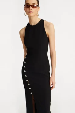 Midi Dresses|Dresses-ROTATE Birger Christensen Crepe Button Dress Black Black color
