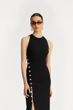 Midi Dresses|Dresses-ROTATE Birger Christensen Crepe Button Dress Black Black color
