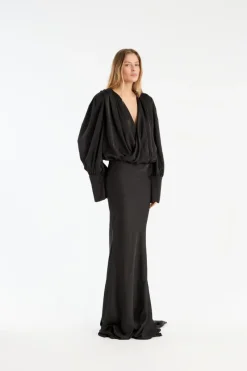 Maxi Dress|Dresses-ROTATE Birger Christensen Crepe De Chine Maxi Dress Black Black color