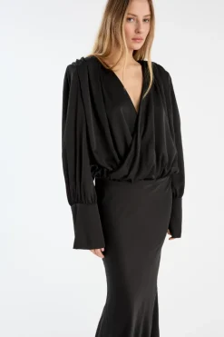 Maxi Dress|Dresses-ROTATE Birger Christensen Crepe De Chine Maxi Dress Black Black color